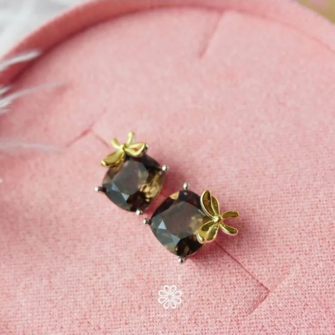 Butterfly Natural Smoky Quartz Stud Earrings Sterling Silver925.