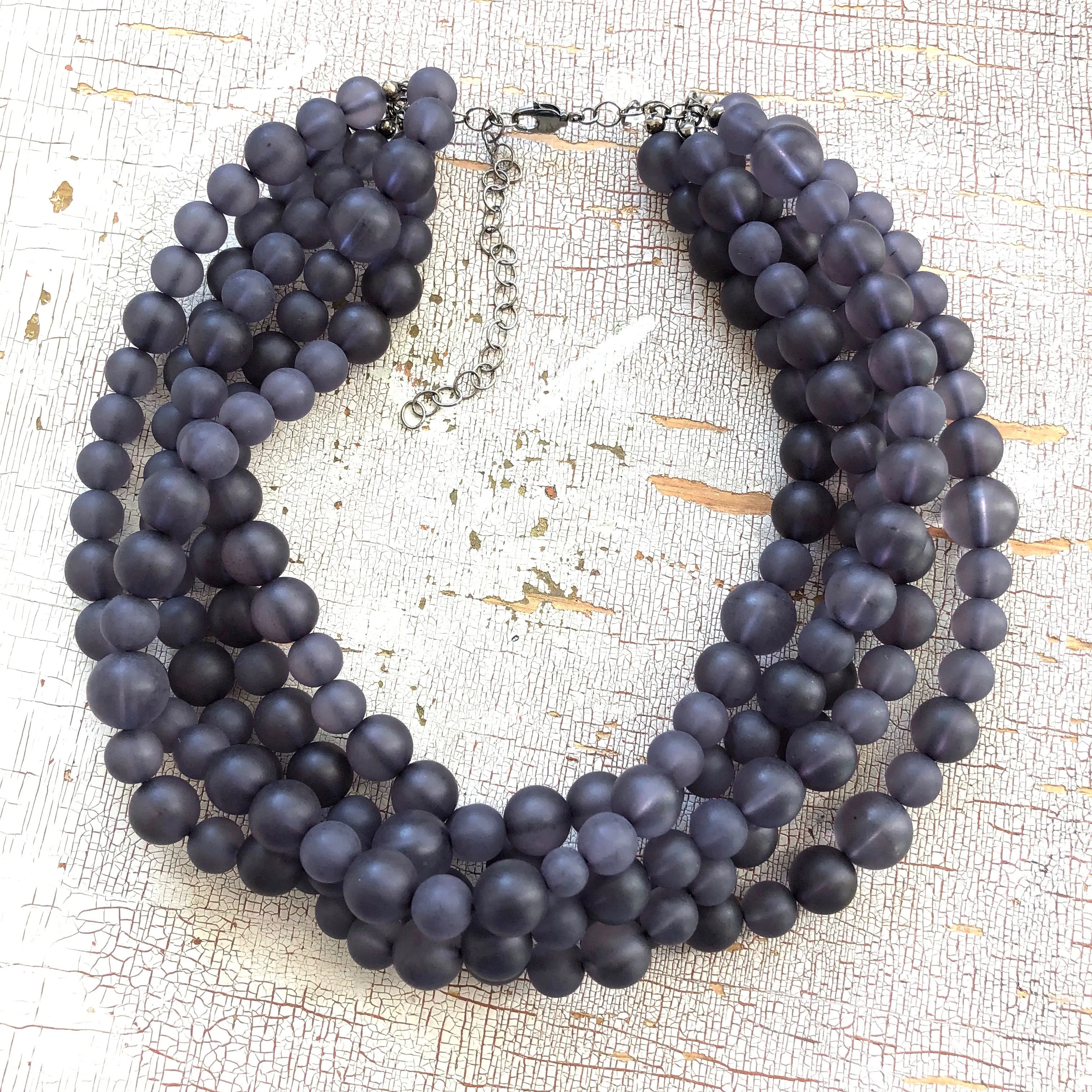 Charcoal Grey Frosted Lucite Beaded Sylvie Statement Necklace