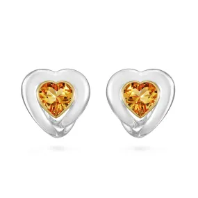 Citrine Heart Earrings in Yellow Gold and Sterling Silver