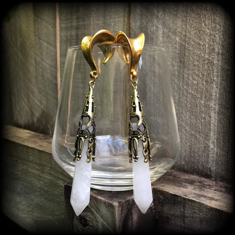Clouded quartz gauged earrings