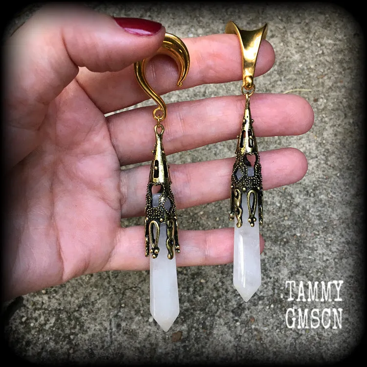 Clouded quartz gauged earrings
