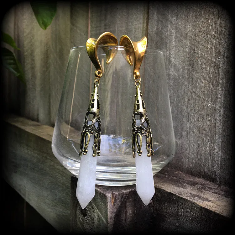 Clouded quartz gauged earrings