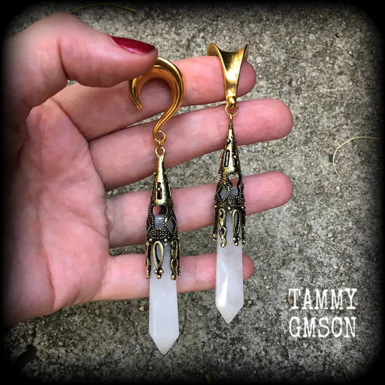 Clouded quartz gauged earrings