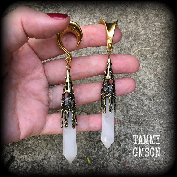 Clouded quartz gauged earrings