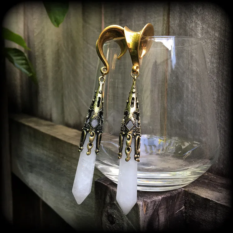 Clouded quartz gauged earrings