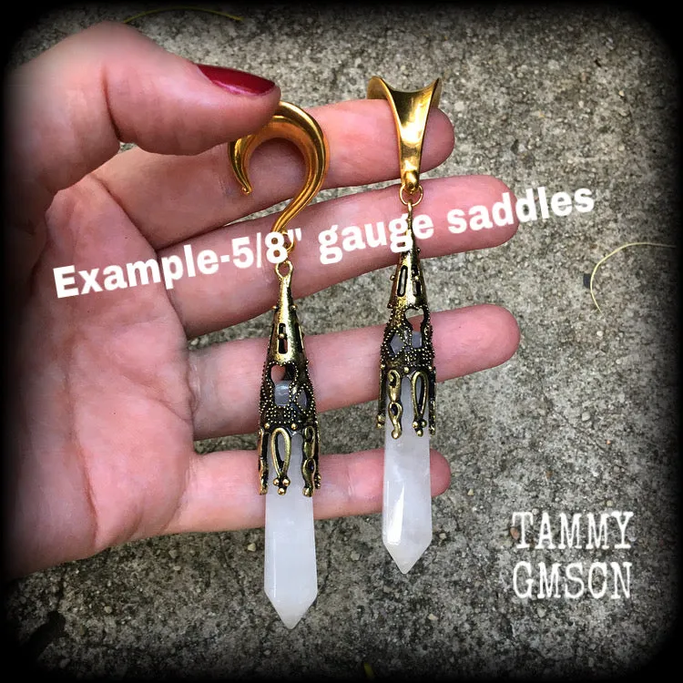 Clouded quartz gauged earrings
