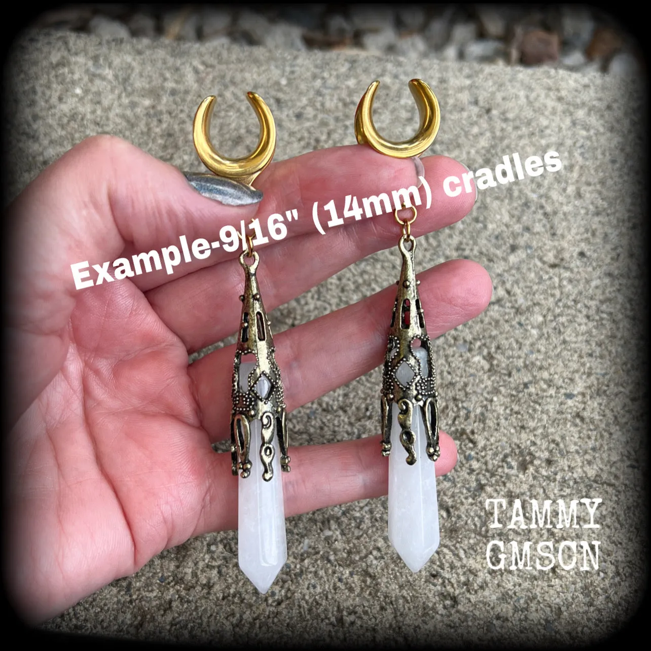 Clouded quartz gauged earrings