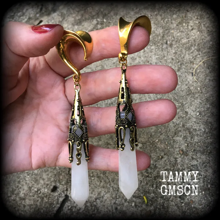 Clouded quartz gauged earrings