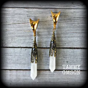 Clouded quartz gauged earrings
