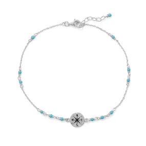 Compass and Sterling Silver Anklet