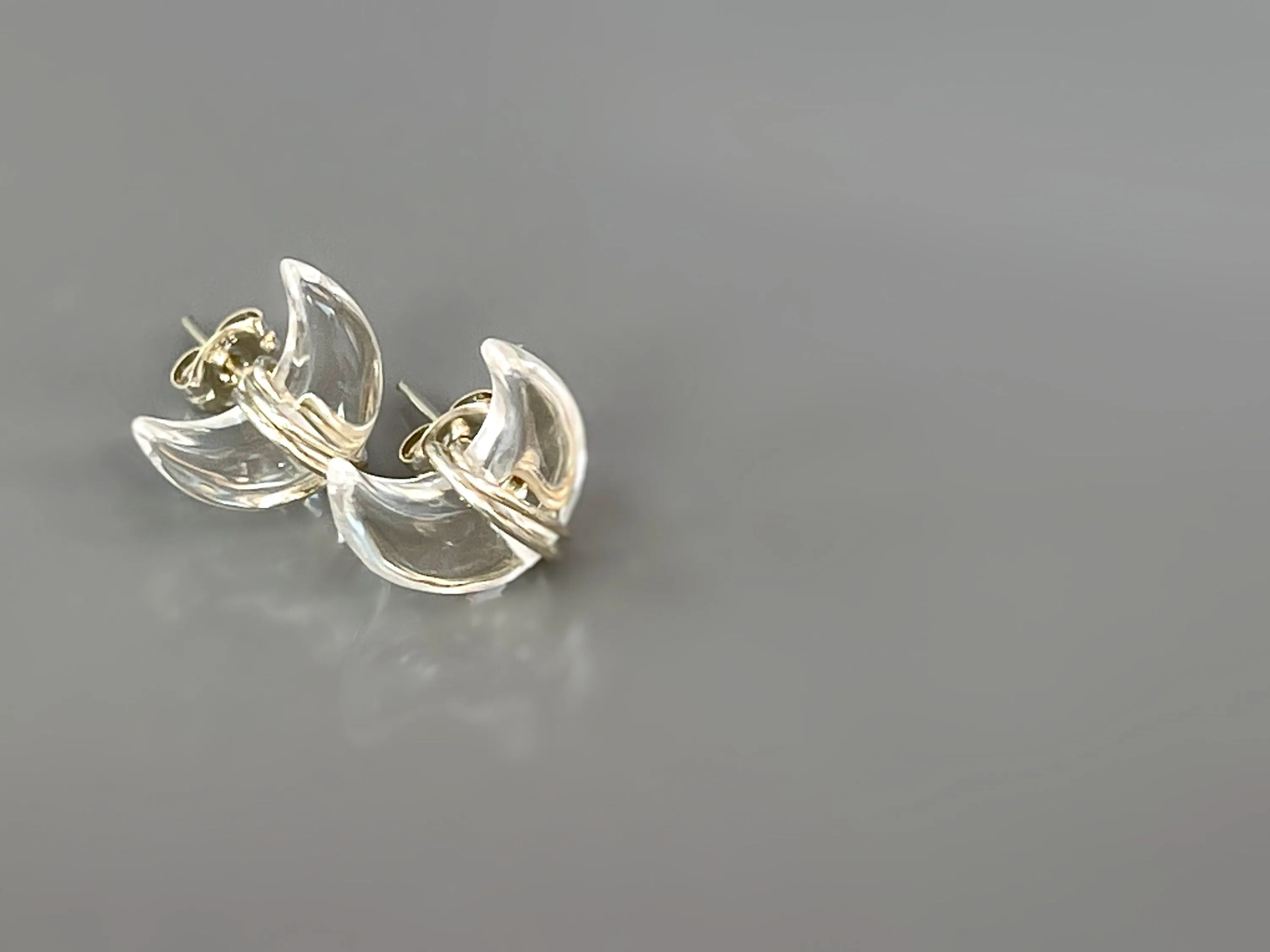 Crescent Moon Crystal Stud Earrings Silver, 14k Gold Fill