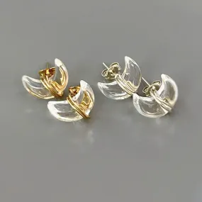 Crescent Moon Crystal Stud Earrings Silver, 14k Gold Fill