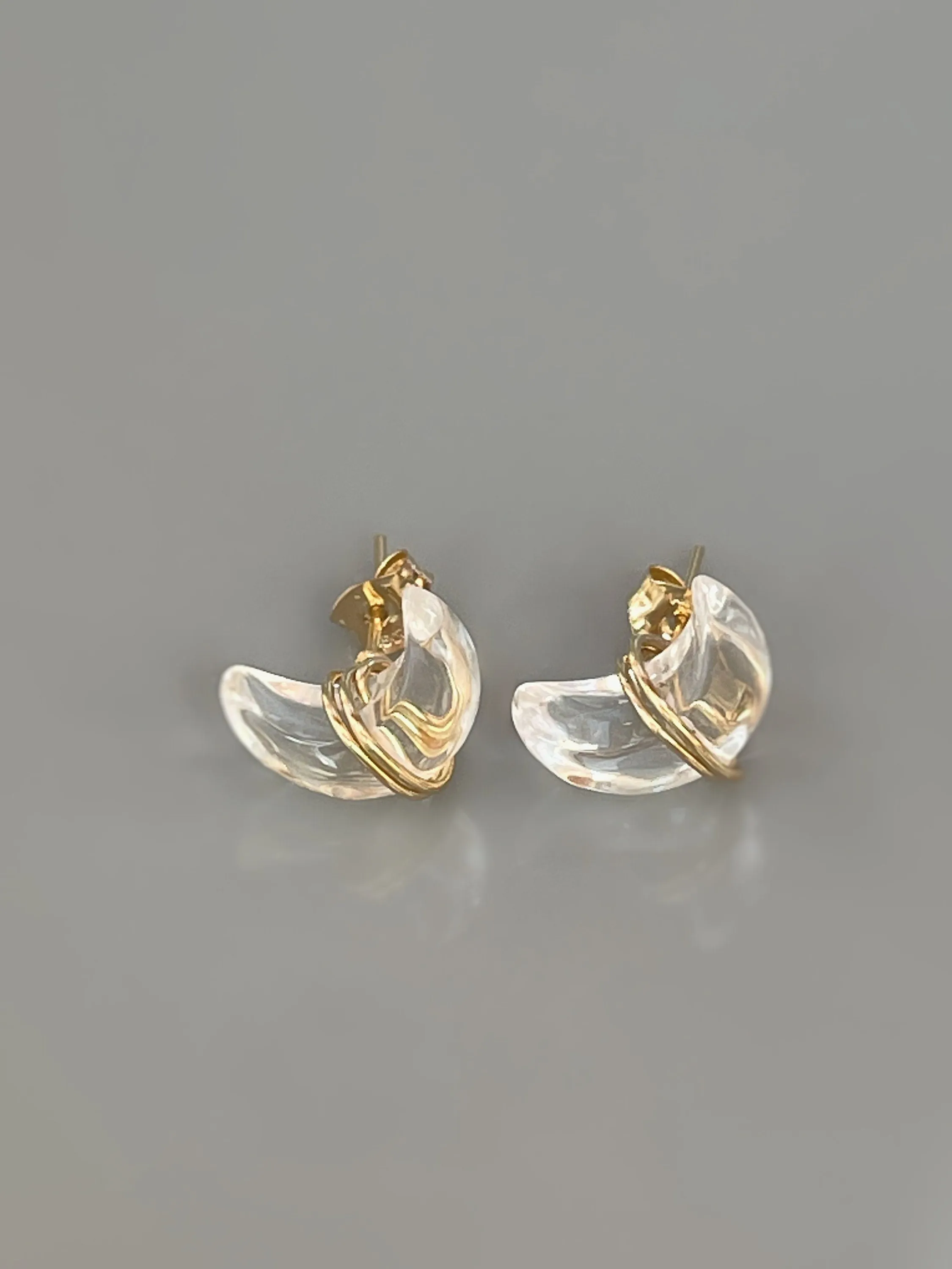Crescent Moon Crystal Stud Earrings Silver, 14k Gold Fill