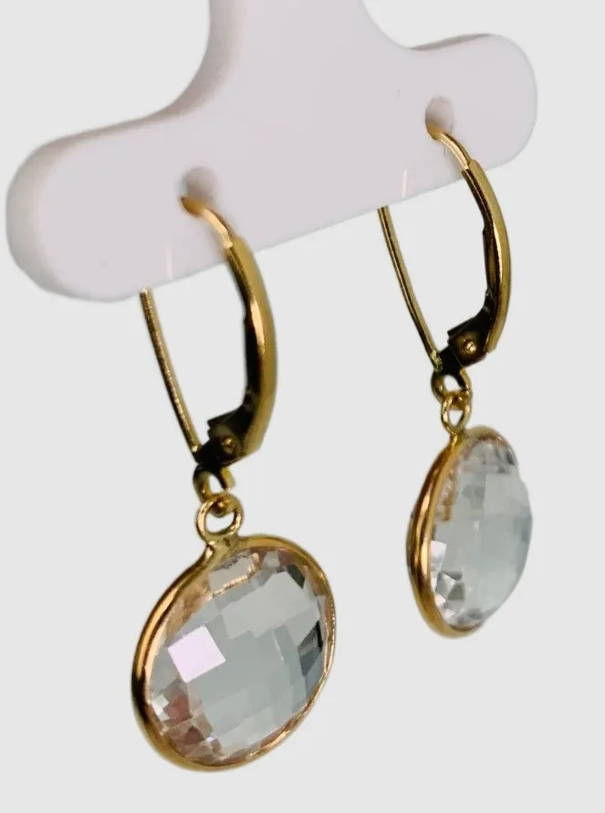 Crystal Quartz Round Bezel Earrings in 14KY - EAR-043-BZGM14Y-CRY