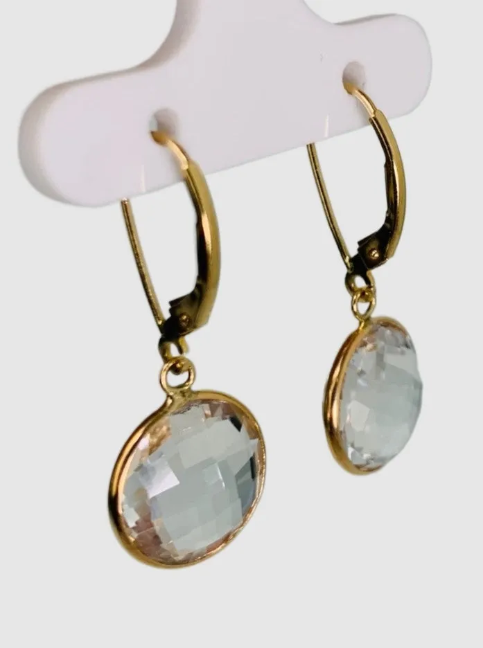 Crystal Quartz Round Bezel Earrings in 14KY - EAR-043-BZGM14Y-CRY