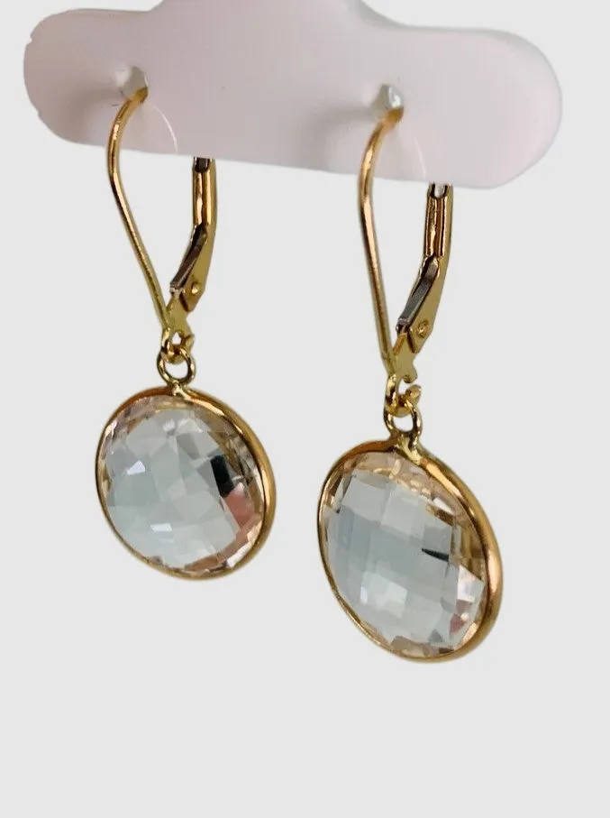 Crystal Quartz Round Bezel Earrings in 14KY - EAR-043-BZGM14Y-CRY