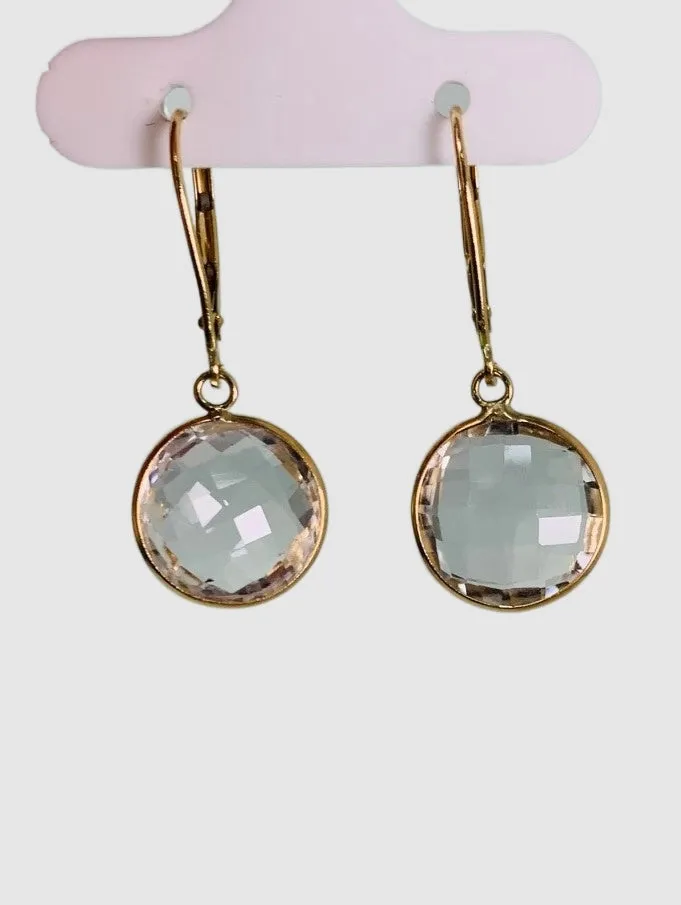 Crystal Quartz Round Bezel Earrings in 14KY - EAR-043-BZGM14Y-CRY