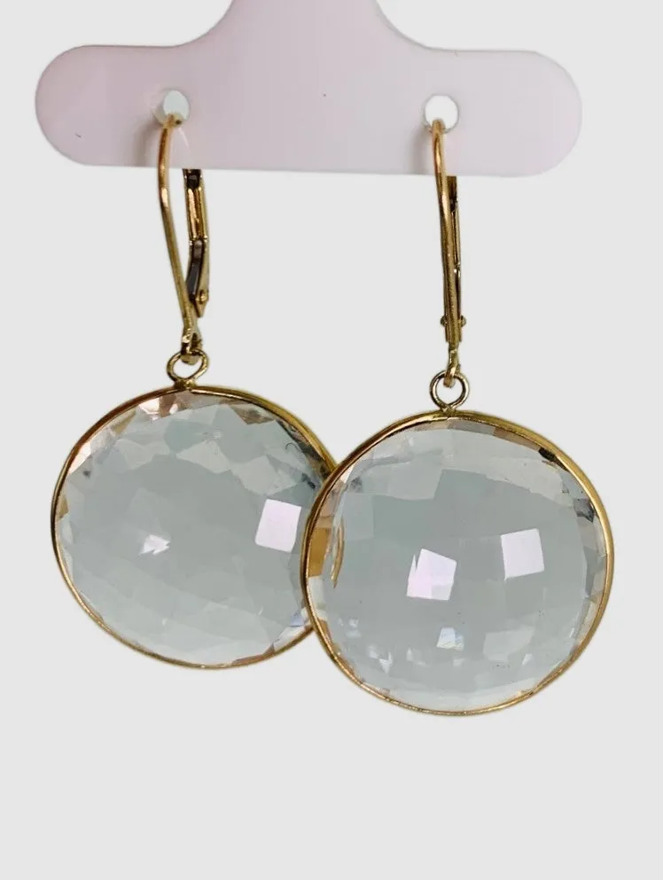 Crystal Quartz Round Bezel Earrings in 14KY - EAR-043-BZGM14Y-CRY