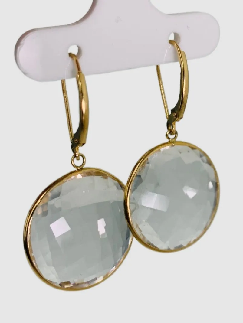 Crystal Quartz Round Bezel Earrings in 14KY - EAR-043-BZGM14Y-CRY