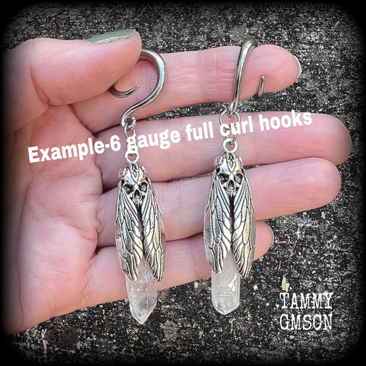 Deaths head moth quartz gauged earrings-Gemstone ear hangers