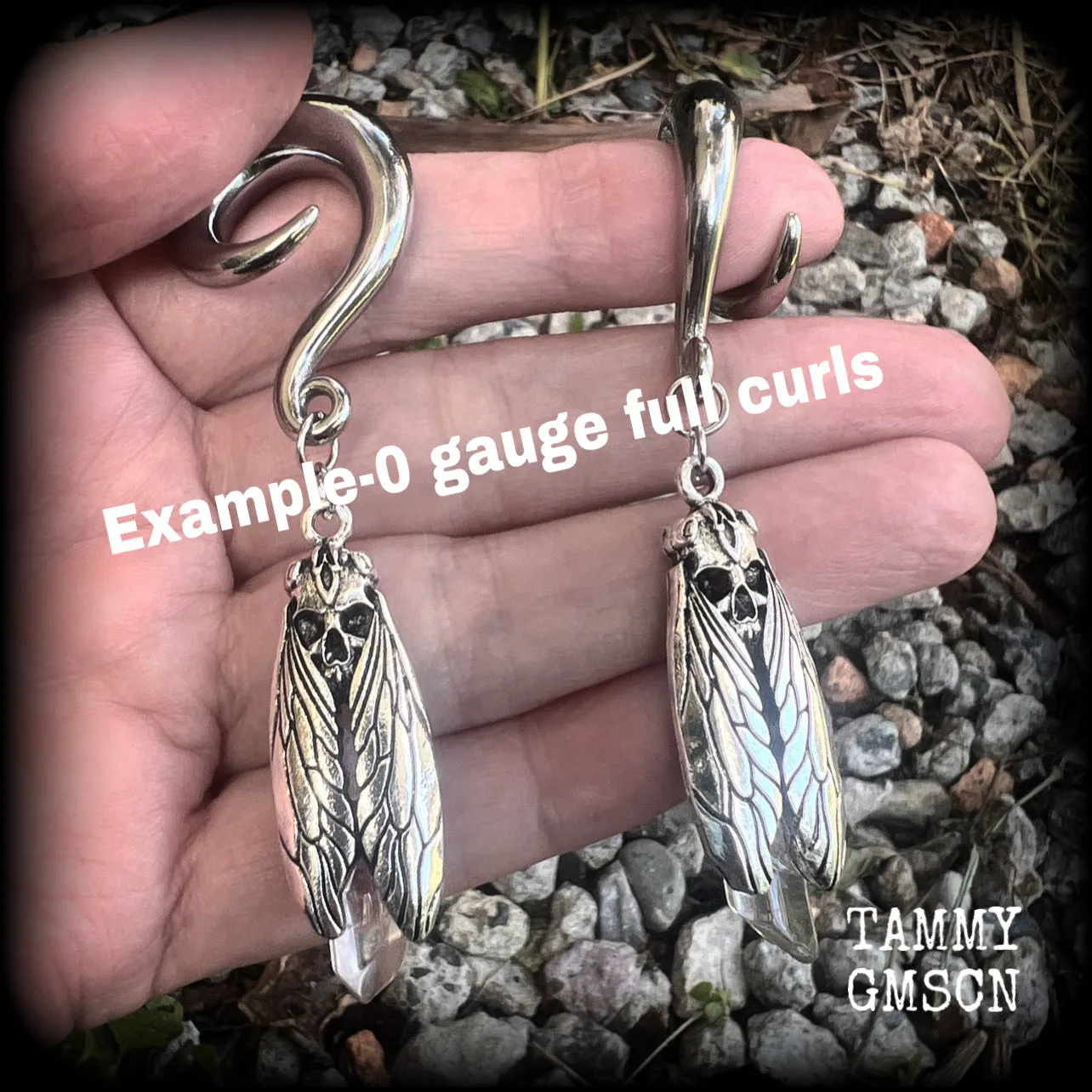 Deaths head moth quartz gauged earrings-Gemstone ear hangers