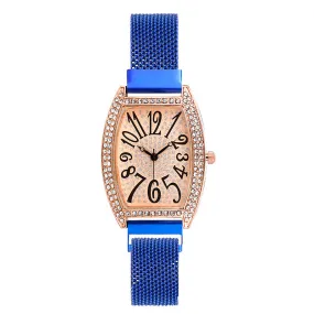 Decorative Women's Mesh Strap Watch Trendy Starry Crystal Barrel-Shaped Quartz Watch Decorative Women's Watch