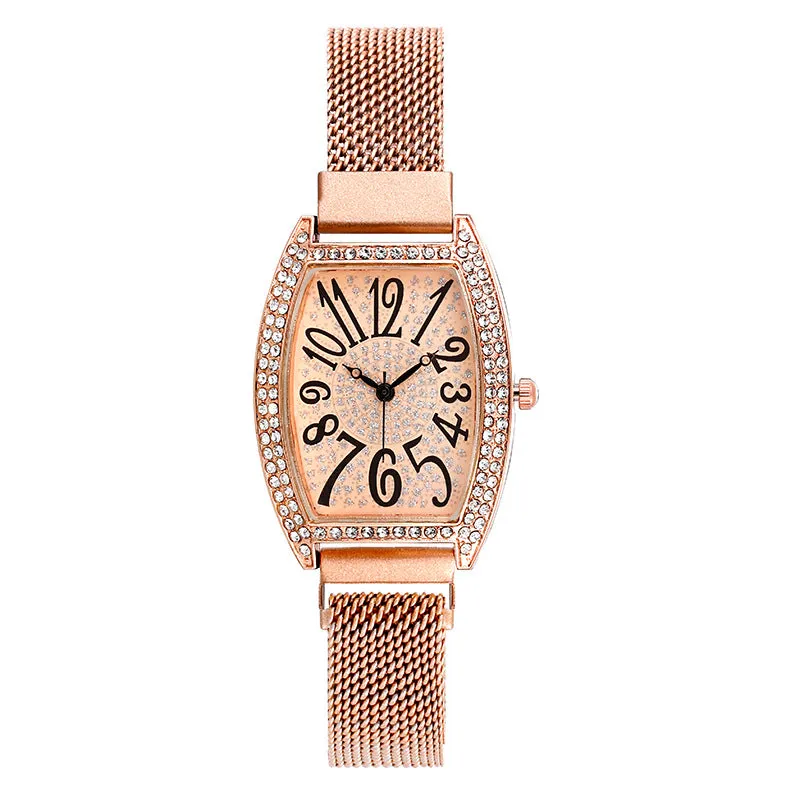 Decorative Women's Mesh Strap Watch Trendy Starry Crystal Barrel-Shaped Quartz Watch Decorative Women's Watch