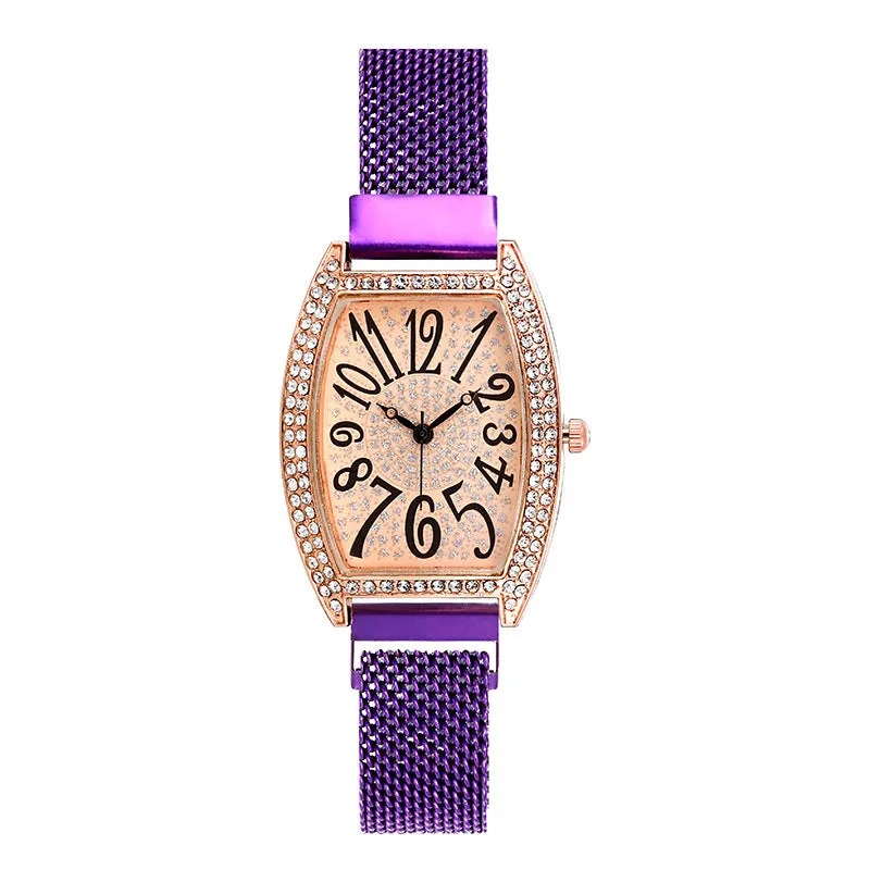 Decorative Women's Mesh Strap Watch Trendy Starry Crystal Barrel-Shaped Quartz Watch Decorative Women's Watch