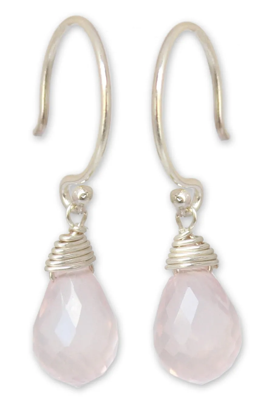 Dewdrops Rose Quartz & Silver Earrings