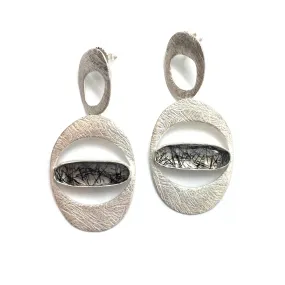 Double Carved Window Earrings - Tourmalated Quartz