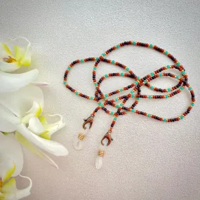 Earthy Seed Bead Glasses chain, Brown Gold Turquoise Teacher Lanyard, Eyeglass chain
