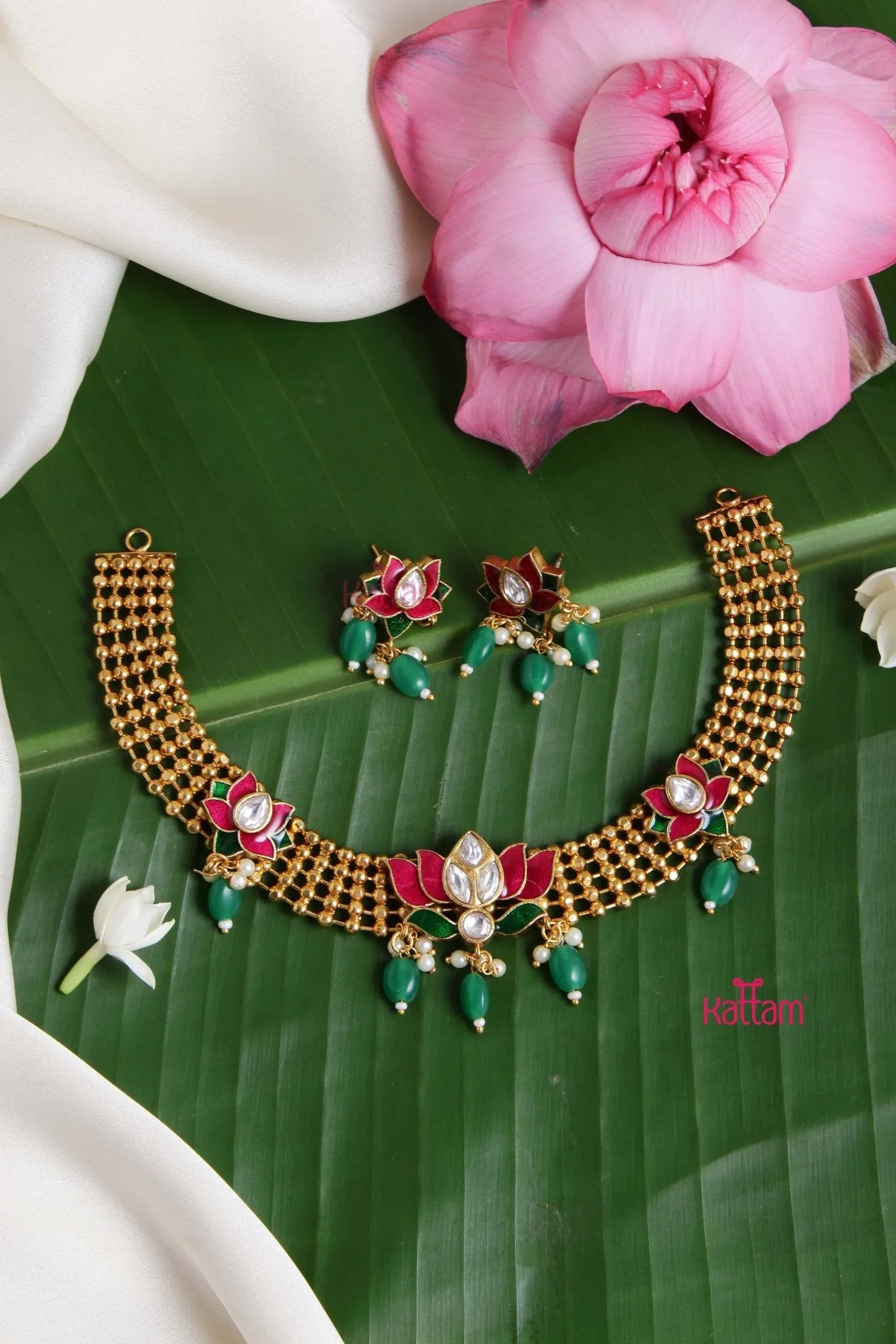 Enamel Lotus Beaded Choker