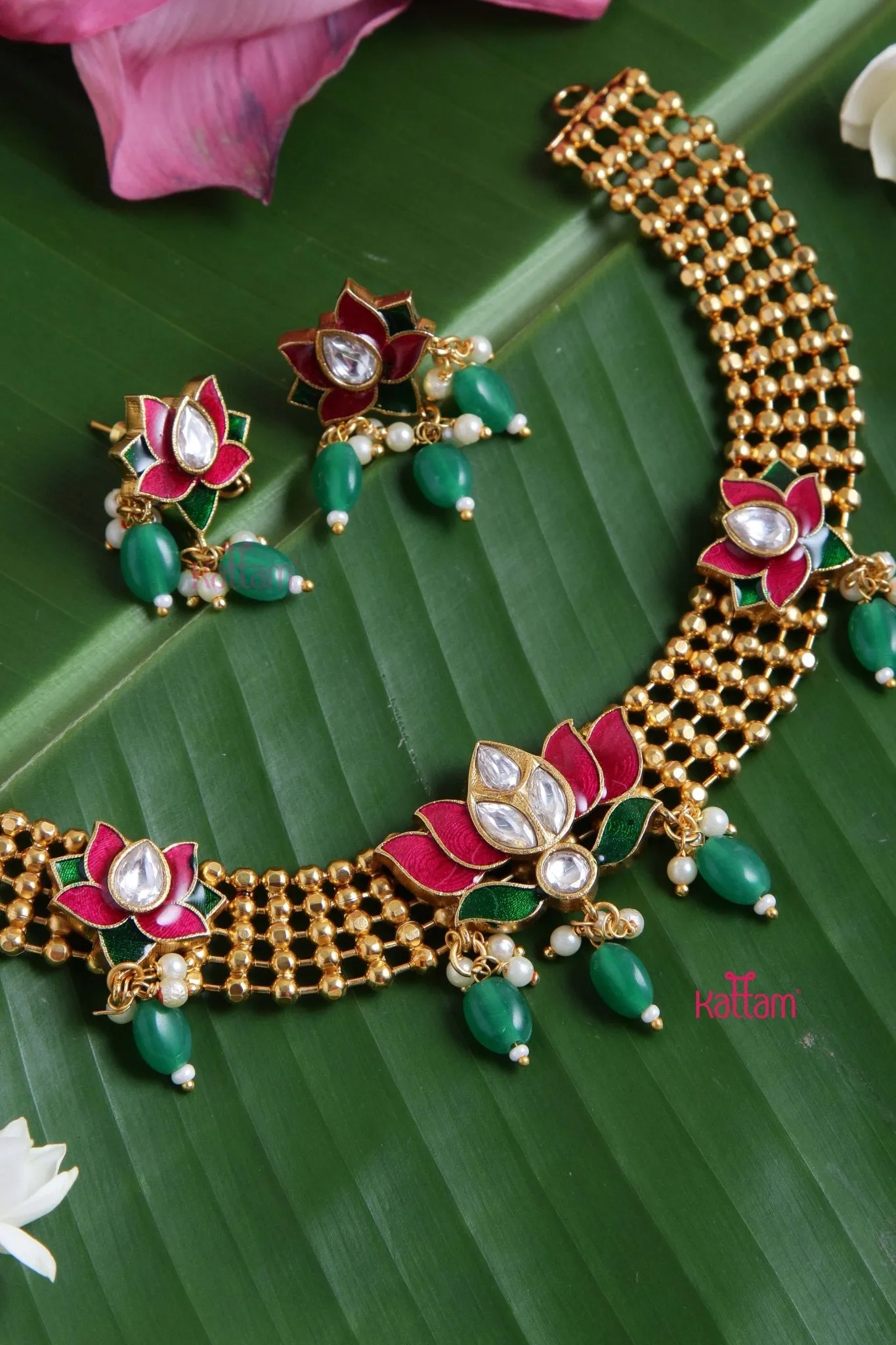 Enamel Lotus Beaded Choker
