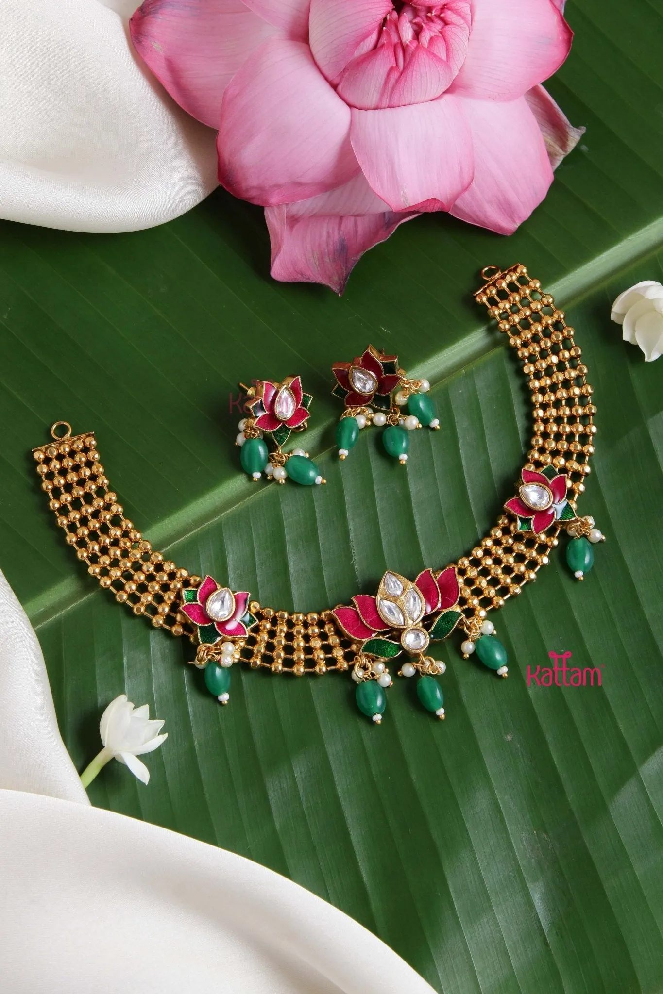 Enamel Lotus Beaded Choker