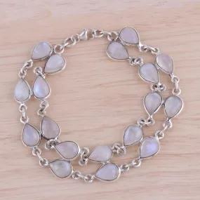 Eternal Nature Rainbow Moonstone and Sterling Silver Link Bracelet