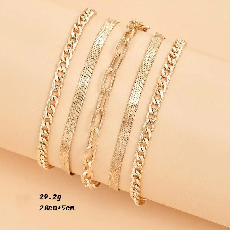 F11.Multilayer Metal Chain Anklet Set Combination