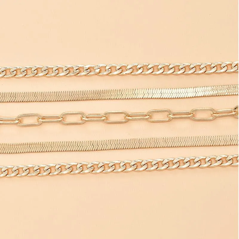 F11.Multilayer Metal Chain Anklet Set Combination