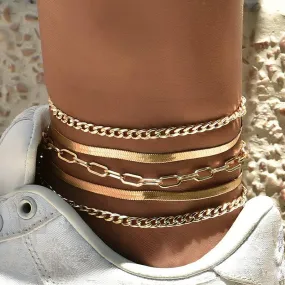 F11.Multilayer Metal Chain Anklet Set Combination