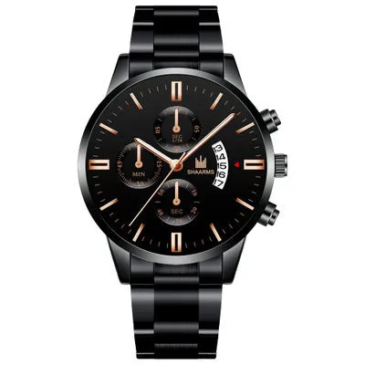 Fake Three Eyes Men's Steel Strap Watch Business Calendar Quartz Belt Watch Men's