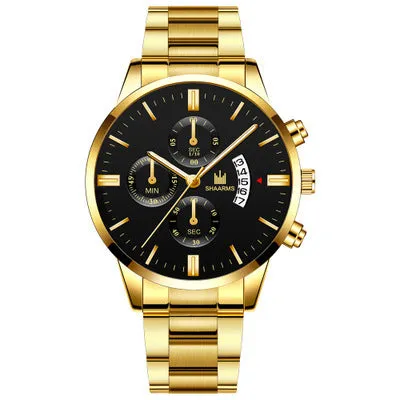 Fake Three Eyes Men's Steel Strap Watch Business Calendar Quartz Belt Watch Men's