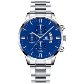 Fake Three Eyes Men's Steel Strap Watch Business Calendar Quartz Belt Watch Men's