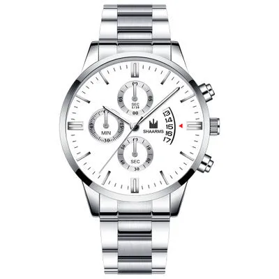 Fake Three Eyes Men's Steel Strap Watch Business Calendar Quartz Belt Watch Men's