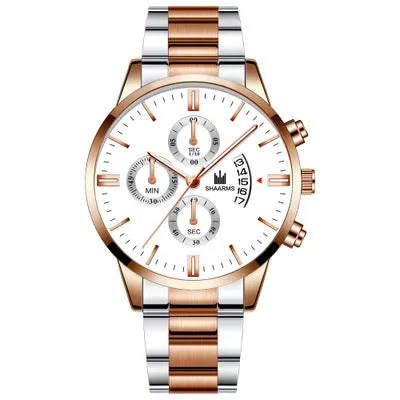 Fake Three Eyes Men's Steel Strap Watch Business Calendar Quartz Belt Watch Men's