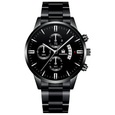 Fake Three Eyes Men's Steel Strap Watch Business Calendar Quartz Belt Watch Men's