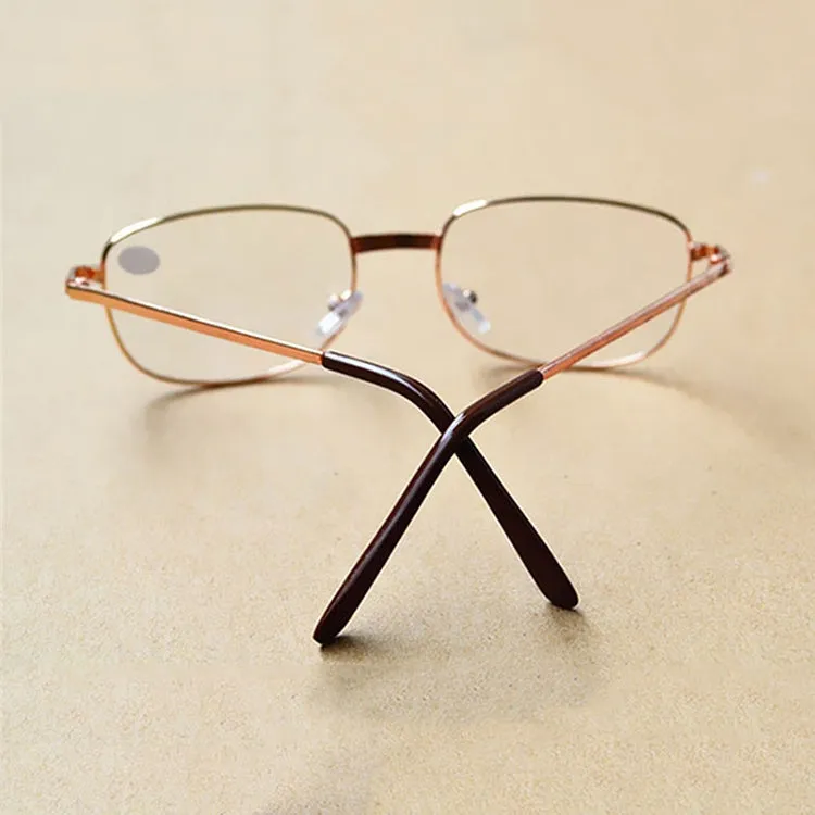 Full Metal Frame Resin Lenses Presbyopic Glasses Reading Glasses  2.00D(Gold)