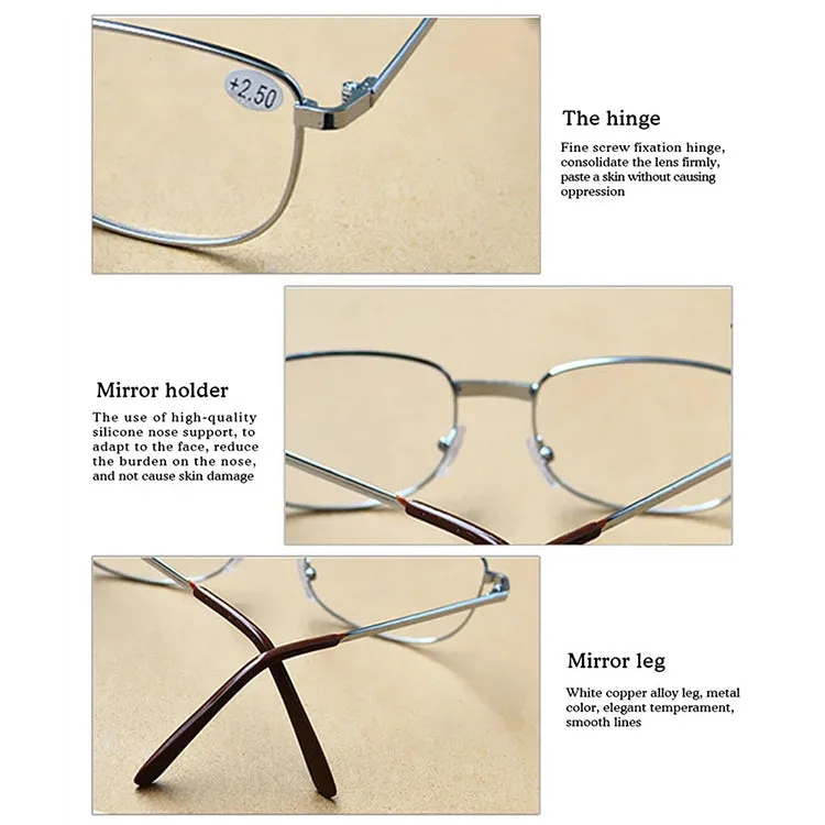 Full Metal Frame Resin Lenses Presbyopic Glasses Reading Glasses  2.00D(Gold)