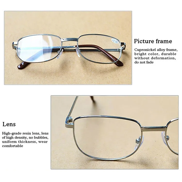 Full Metal Frame Resin Lenses Presbyopic Glasses Reading Glasses  2.00D(Gold)