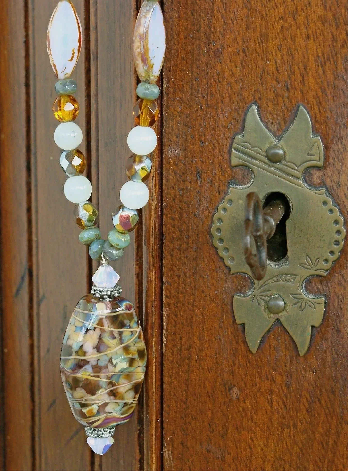 Garden Mum: 20" Autumn Necklace with Hand Blown Glass Beads