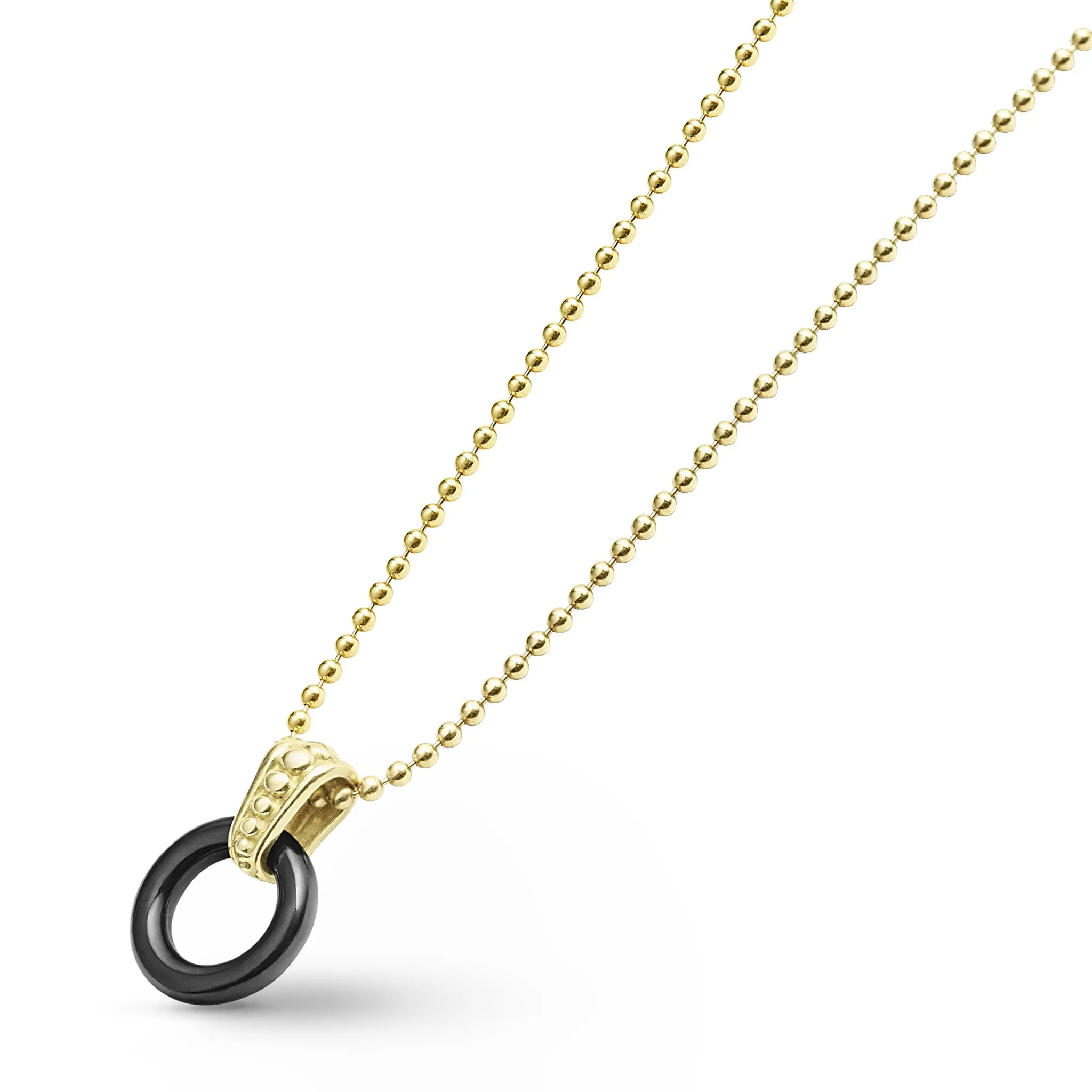 Gold & Black Caviar 18k Gold Black Ceramic Circle Pendant Necklace
