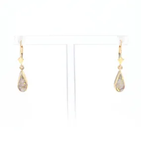 Gold Quartz Earring Tear Drop Inlaid Lever Back Single